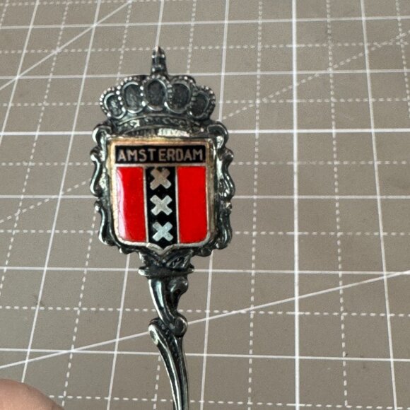 Amsterdam Souvenir Demitasse Spoon 800 Silver With Enamel Coat Of Arms Design - Picture 3 of 7